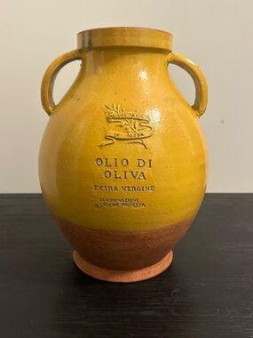 Vintage Italian Olio de Oliva Large Double Handled Yellow Terracotta Jar 13”